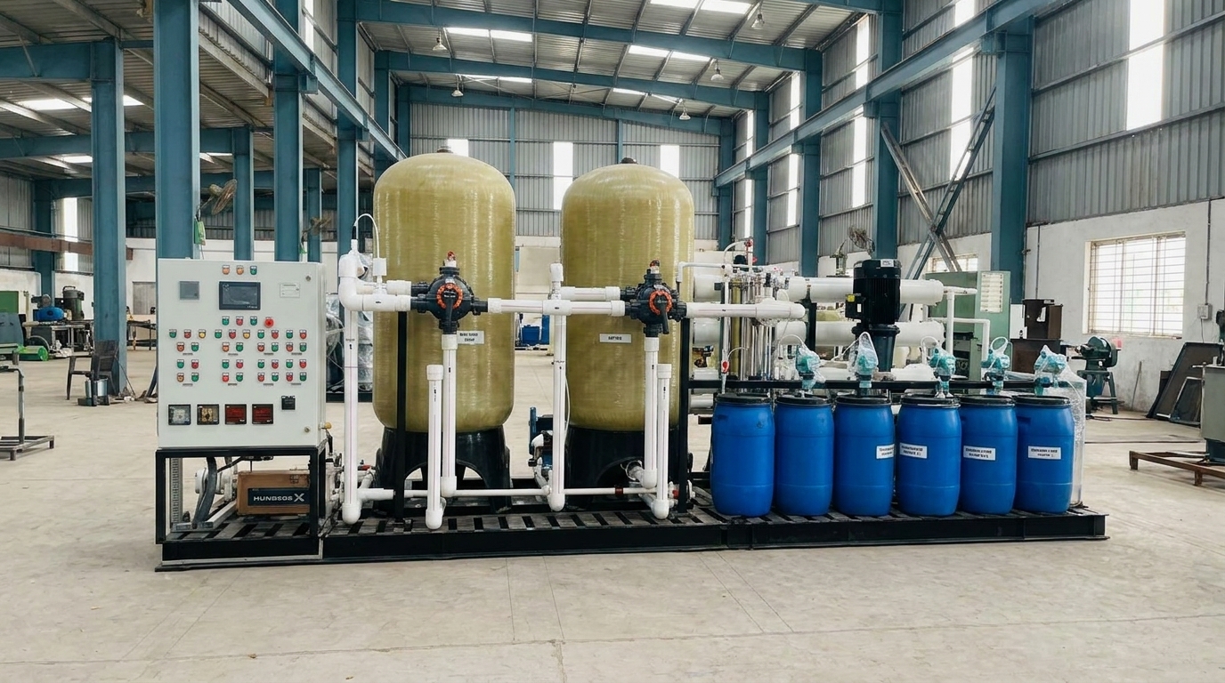 Skid-mounted treatment plant in final assembly at SR Paryavaran Engineers